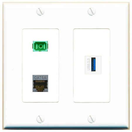 CAT6A SC-APC-SX USB-3 Wall Plate [White]