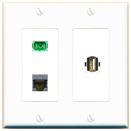 CAT6A SC-APC-SX USB2 Wall Plate [White]
