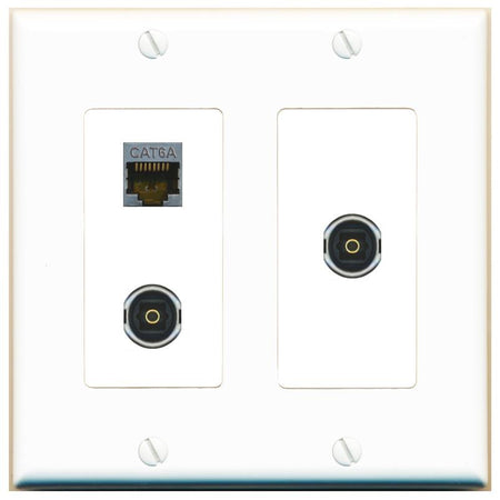 CAT6A 2 TOSLINK Wall Plate [White]