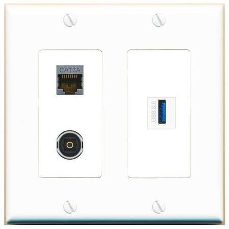 CAT6A TOSLINK USB-3 Wall Plate [White]