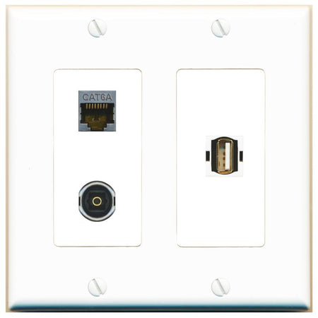 CAT6A TOSLINK USB2 Wall Plate [White]