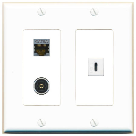 CAT6A TOSLINK USBC Wall Plate [White]