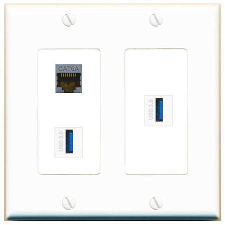 CAT6A 2 USB-3 Wall Plate [White]