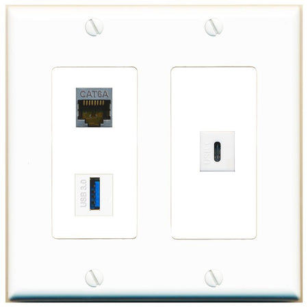 CAT6A USB-3 USBC Wall Plate [White]
