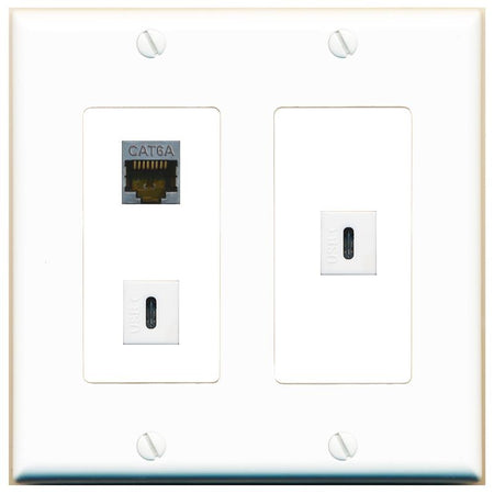 CAT6A 2 USBC Wall Plate [White]