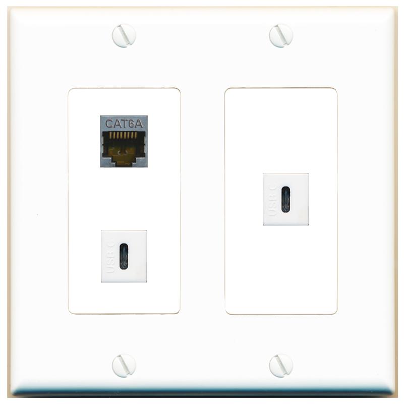 CAT6A 2 USBC Wall Plate [White]
