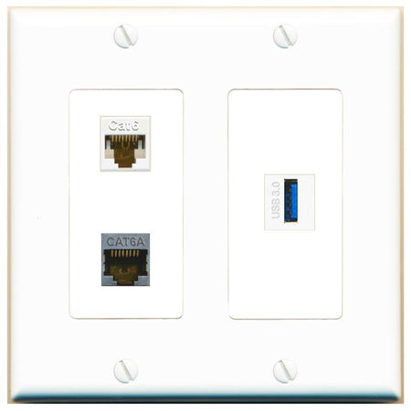 CAT6 CAT6A USB-3 Wall Plate [White]