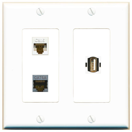 CAT6 CAT6A USB2 Wall Plate [White]