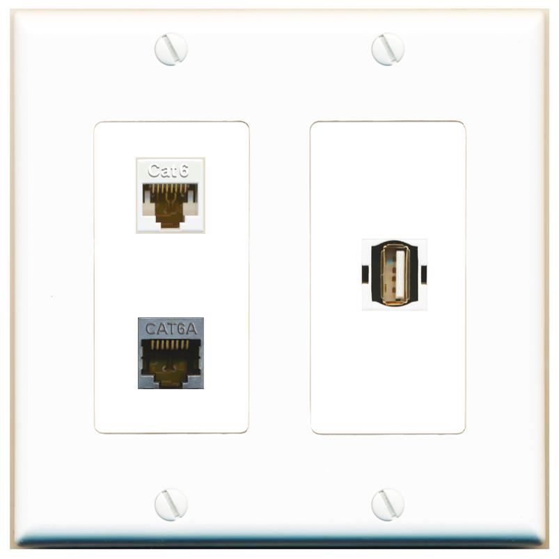 CAT6 CAT6A USB2 Wall Plate [White]