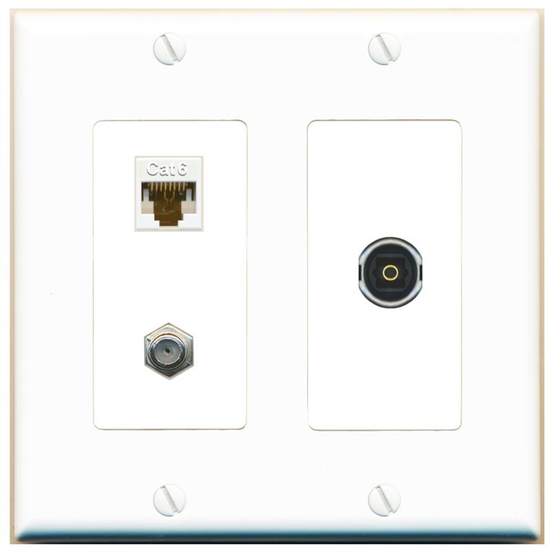 CAT6 COAX TOSLINK Wall Plate [White]