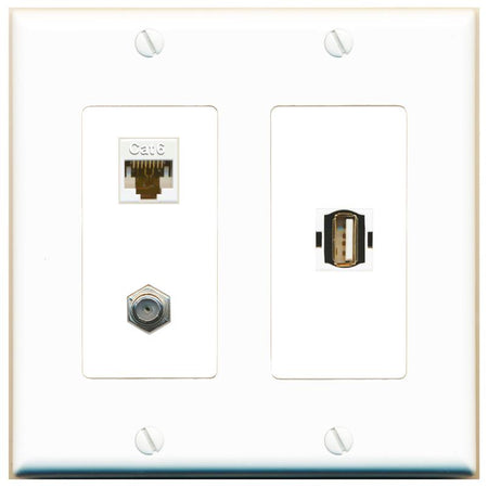 CAT6 COAX USB2 Wall Plate [White]