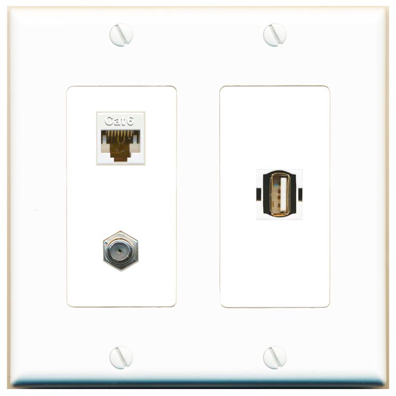 CAT6 COAX USB2 Wall Plate [White]