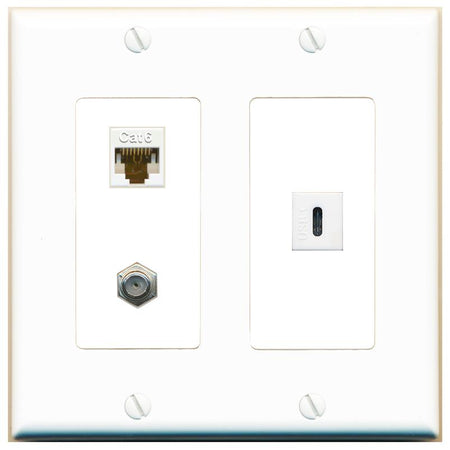 CAT6 COAX USBC Wall Plate [White]