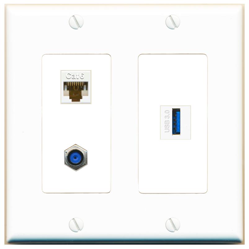 CAT6 F81 USB-3 Wall Plate [White]