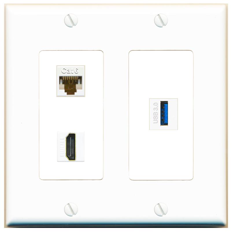 CAT6 HDMI USB-3 Wall Plate [White]