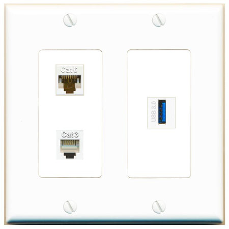 CAT6 PHONE USB-3 Wall Plate [White]