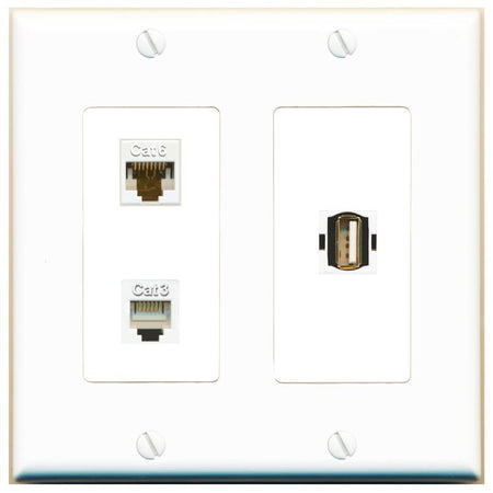 CAT6 PHONE USB2 Wall Plate [White]