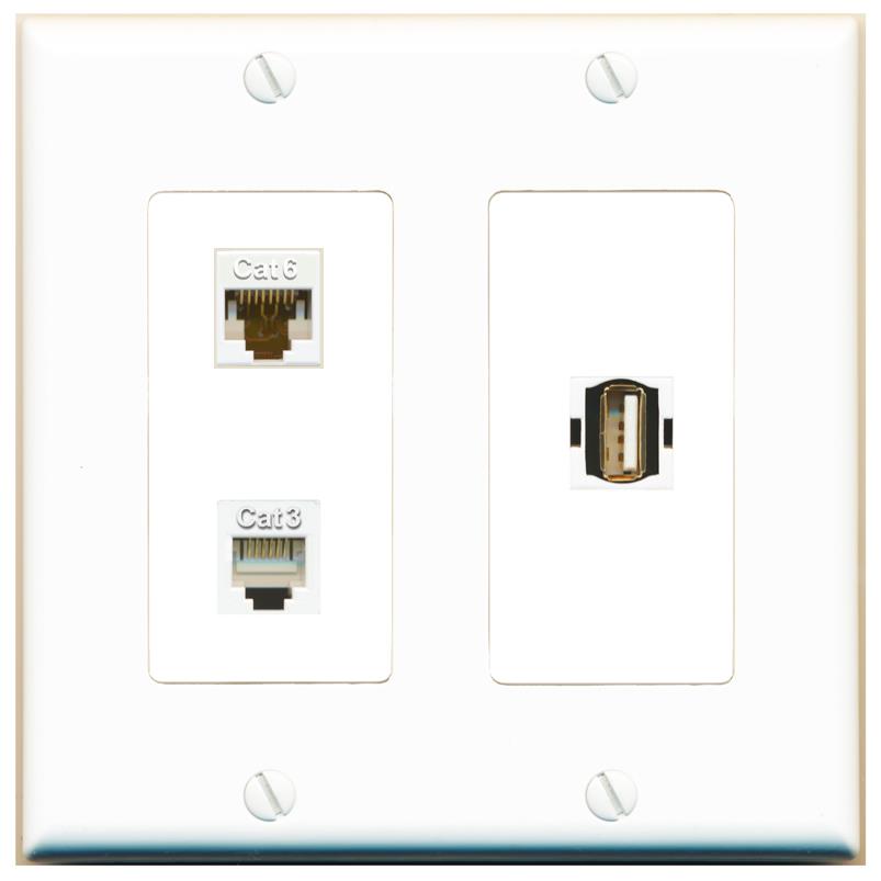 CAT6 PHONE USB2 Wall Plate [White]