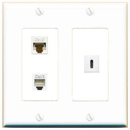 CAT6 PHONE USBC Wall Plate [White]