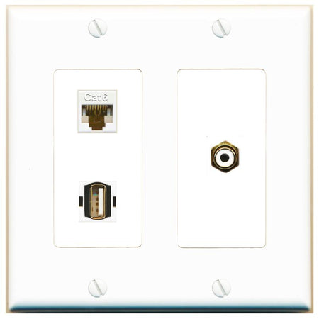 CAT6 RCA-WHITE USB2 Wall Plate [White]