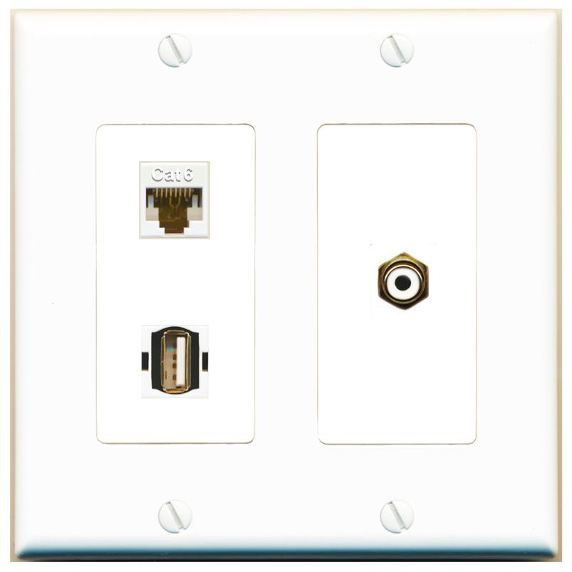CAT6 RCA-WHITE USB2 Wall Plate [White]