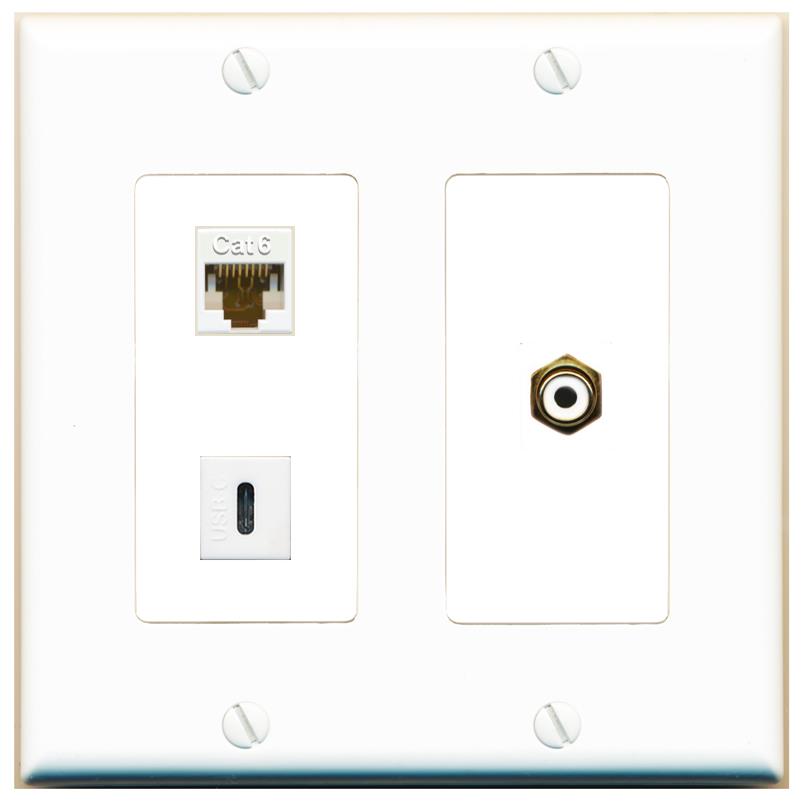 CAT6 RCA-WHITE USBC Wall Plate [White]