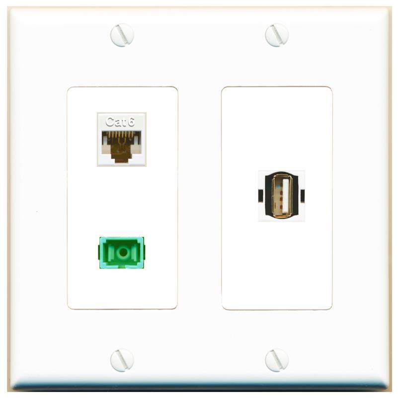 CAT6 SC-APC-SX USB2 Wall Plate [White]