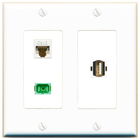 CAT6 SC-APC-SX USB2 Wall Plate [White]