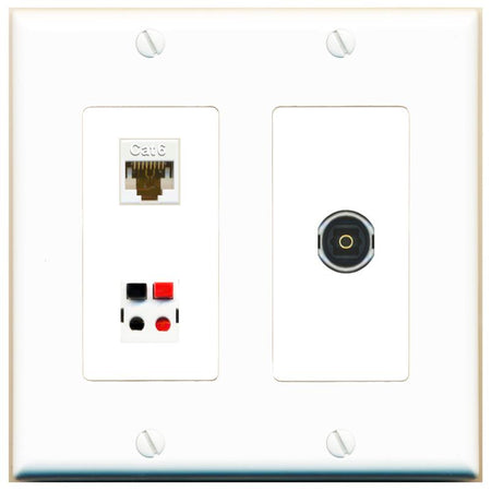 CAT6 SPEAKER TOSLINK Wall Plate [White]