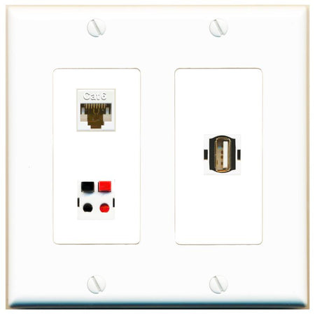 CAT6 SPEAKER USB2 Wall Plate [White]