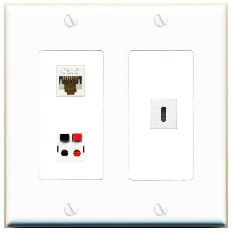 CAT6 SPEAKER USBC Wall Plate [White]