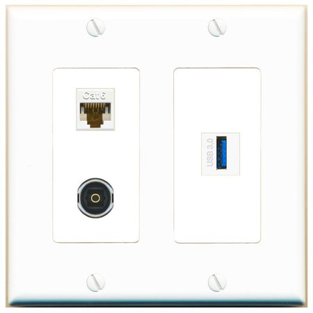 CAT6 TOSLINK USB-3 Wall Plate [White]