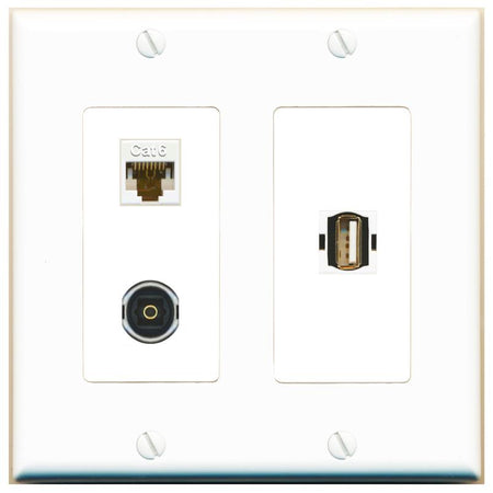 CAT6 TOSLINK USB2 Wall Plate [White]