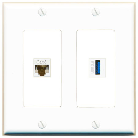 CAT6 USB-3 Wall Plate [White]