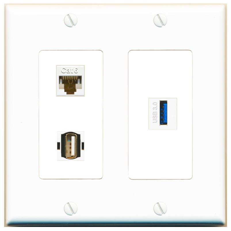 CAT6 USB-3 USB2 Wall Plate [White]