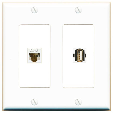 CAT6 USB2 Wall Plate [White]