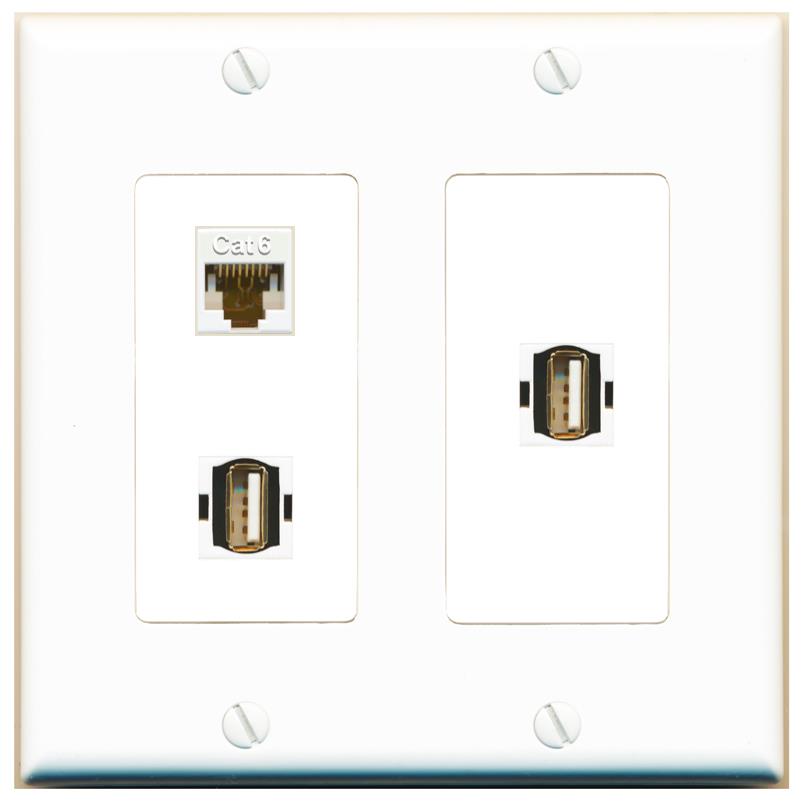 CAT6 2 USB2 Wall Plate [White]