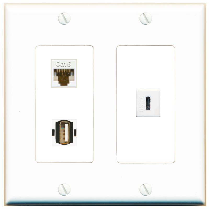 CAT6 USB2 USBC Wall Plate [White]