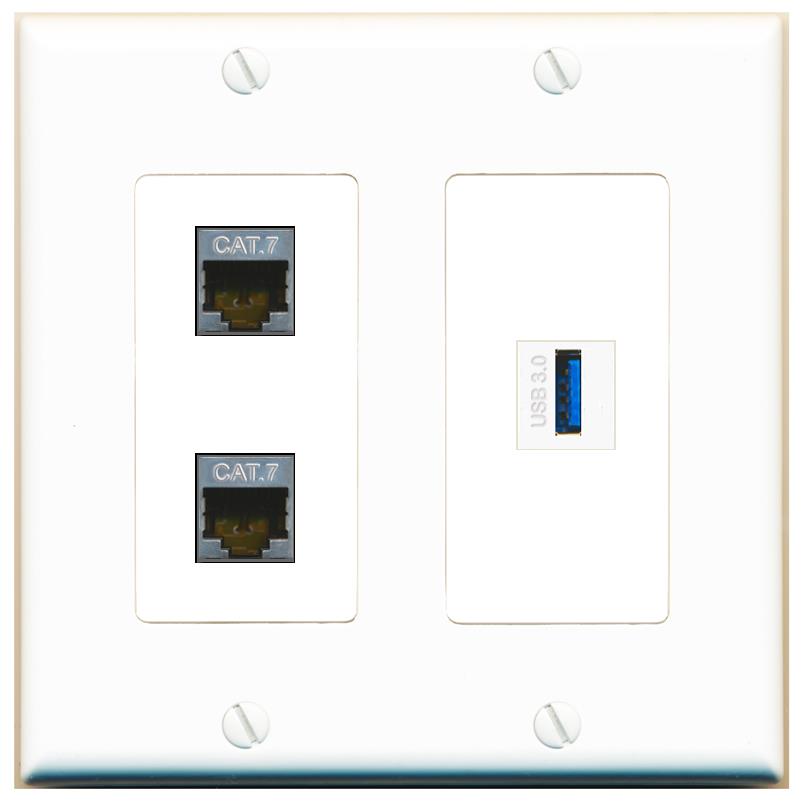 2 CAT7 USB-3 Wall Plate [White]