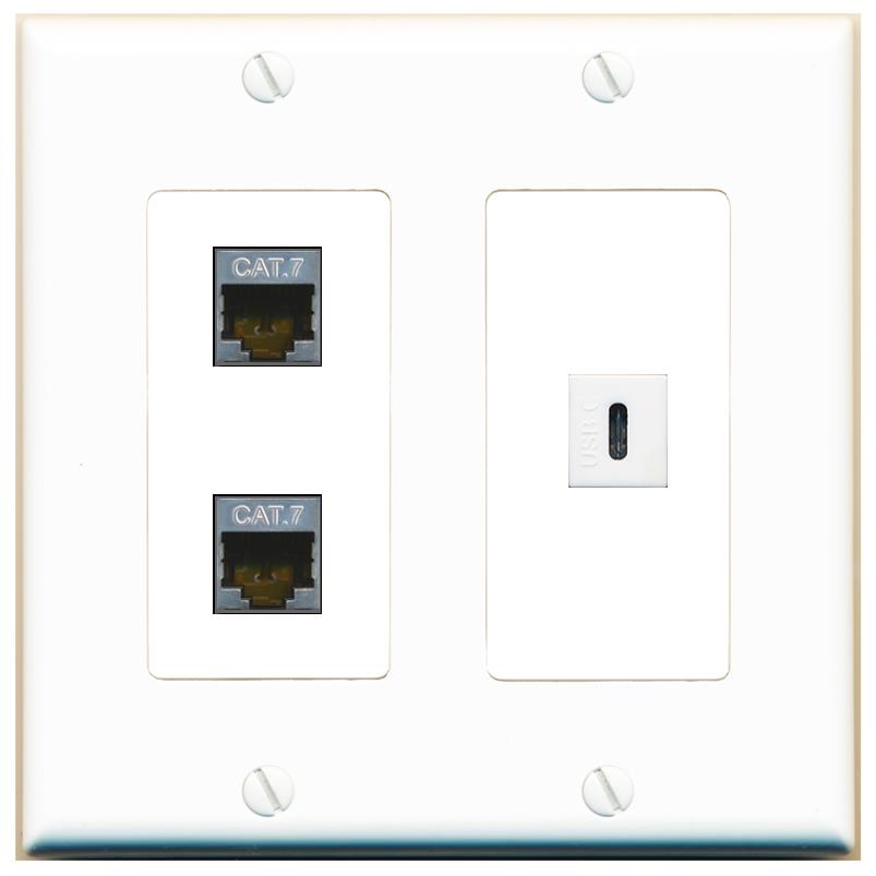 2 CAT7 USBC Wall Plate [White]