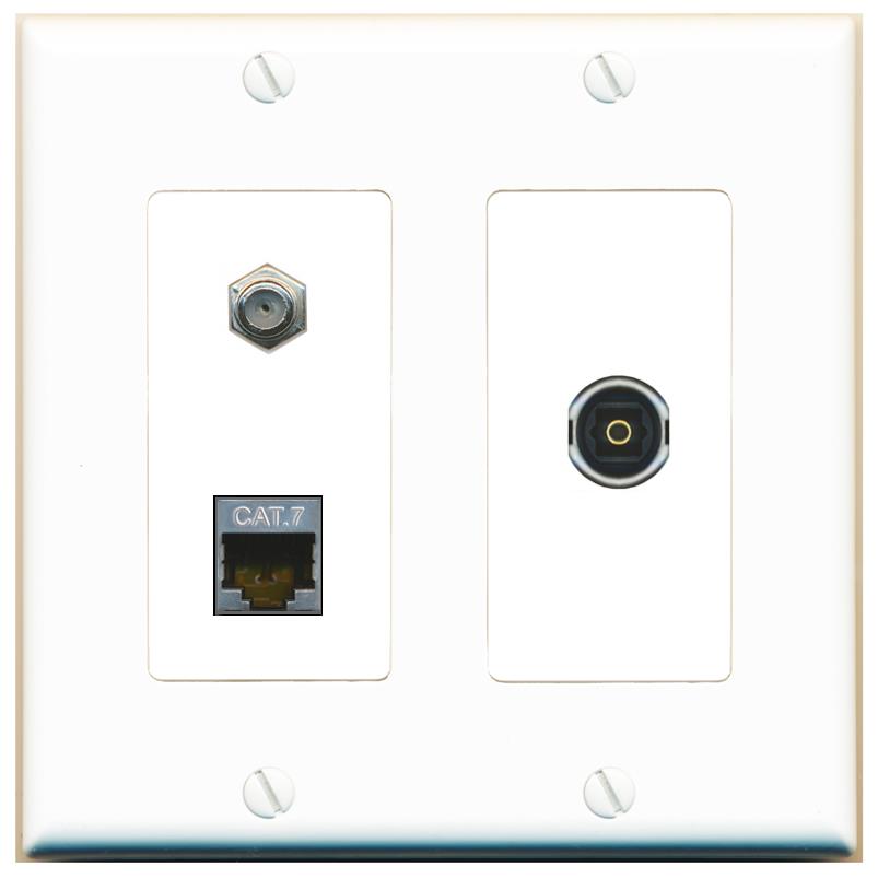CAT7 COAX TOSLINK Wall Plate [White]