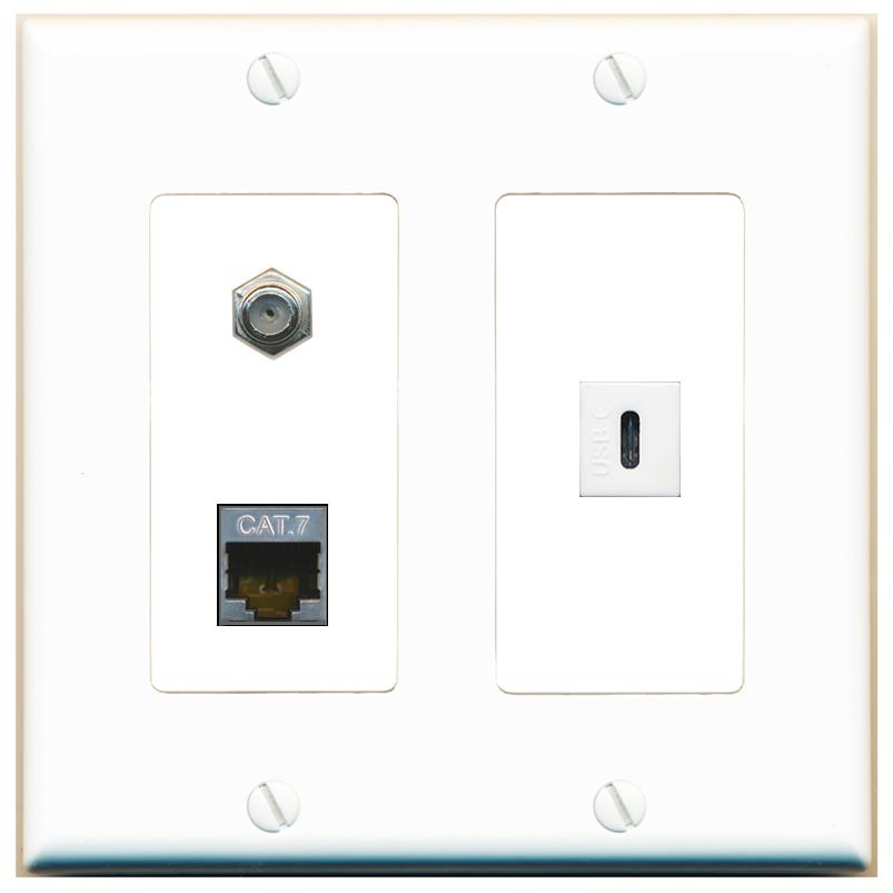 CAT7 COAX USBC Wall Plate [White]