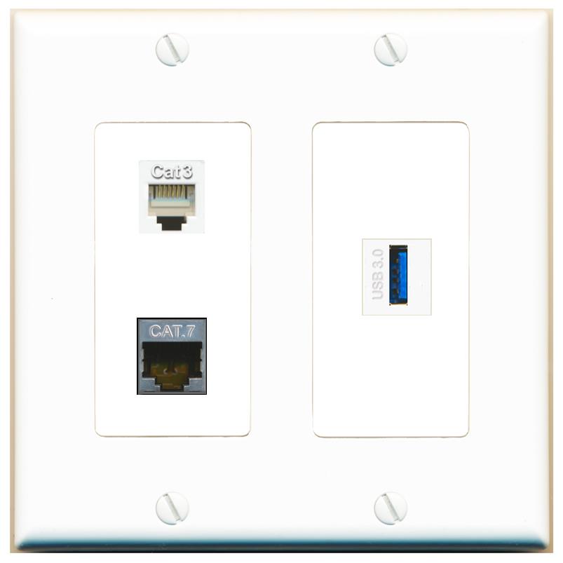 CAT7 PHONE USB-3 Wall Plate [White]