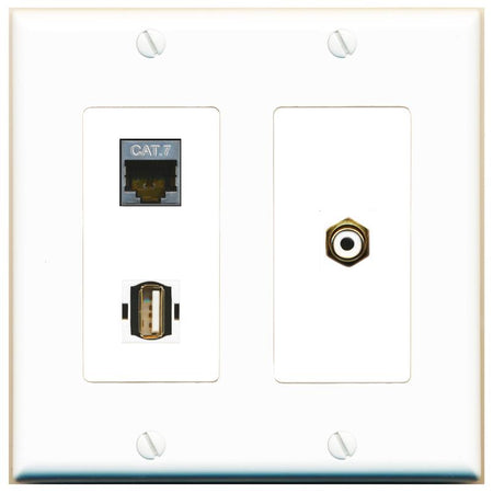 CAT7 RCA-WHITE USB2 Wall Plate [White]