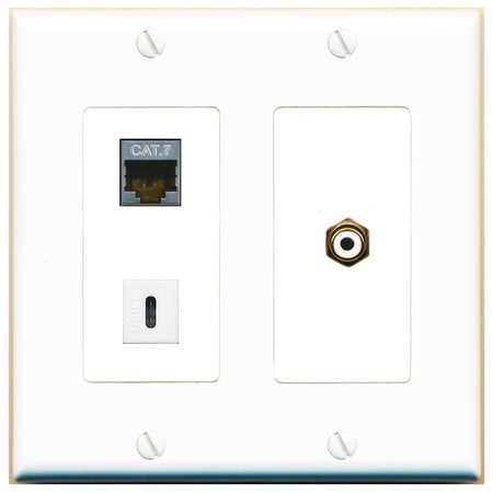 CAT7 RCA-WHITE USBC Wall Plate [White]