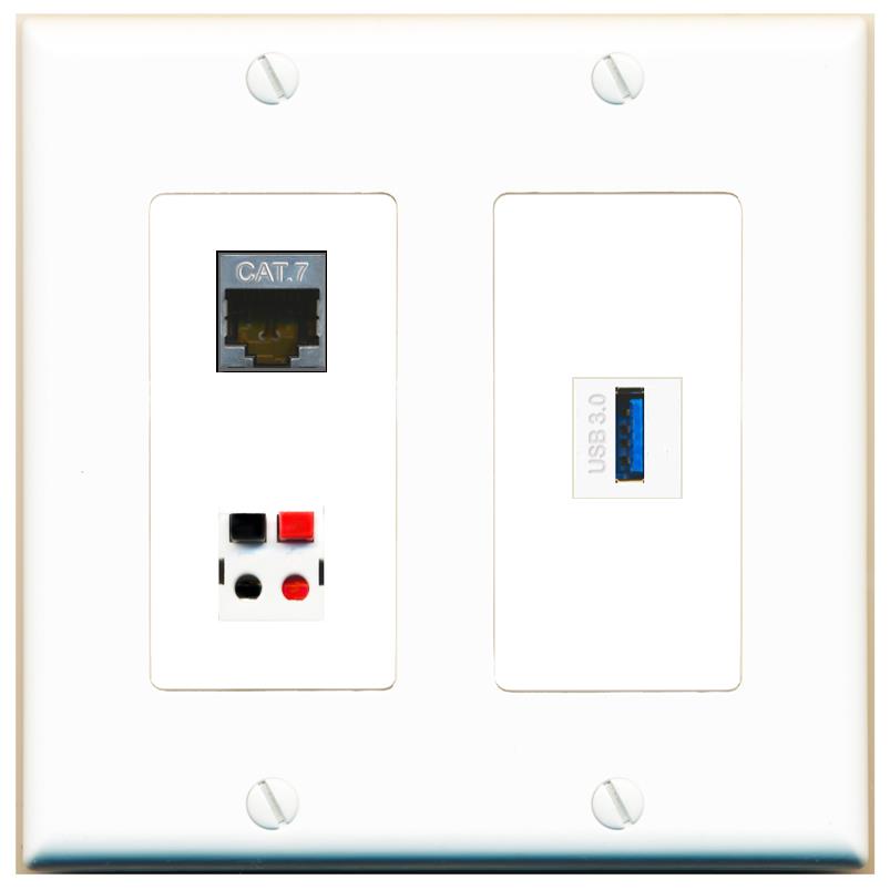 CAT7 SPEAKER USB-3 Wall Plate [White]