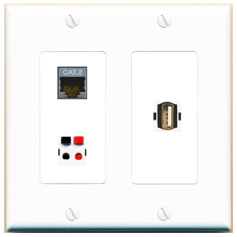 CAT7 SPEAKER USB2 Wall Plate [White]