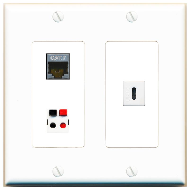 CAT7 SPEAKER USBC Wall Plate [White]