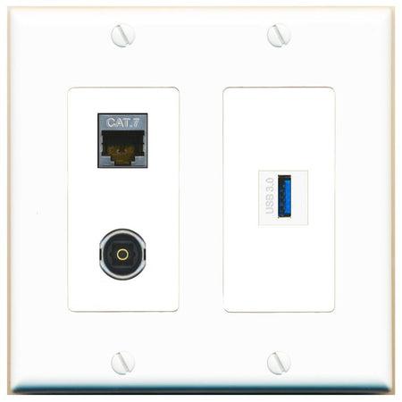 CAT7 TOSLINK USB-3 Wall Plate [White]
