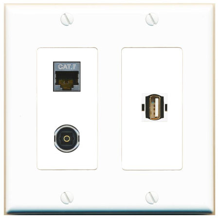 CAT7 TOSLINK USB2 Wall Plate [White]